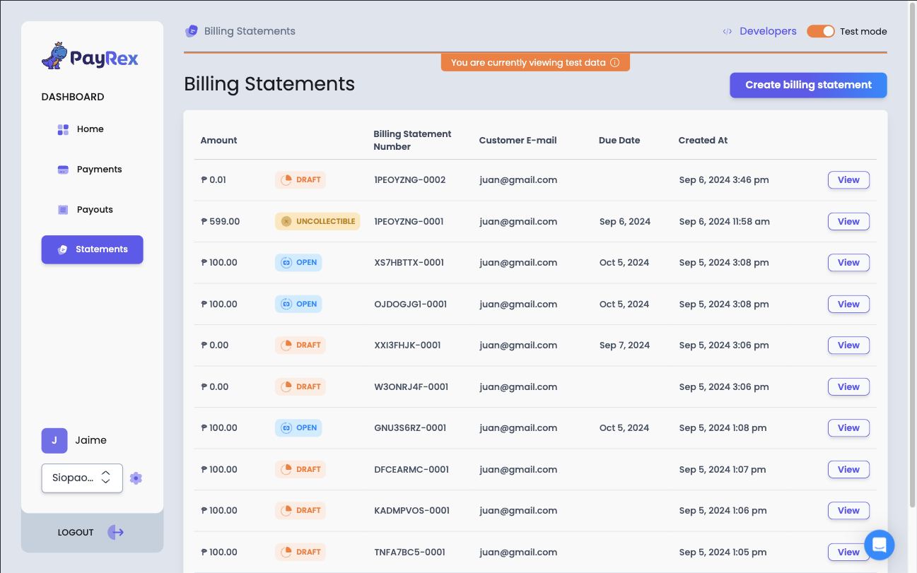 Create Billing Statement