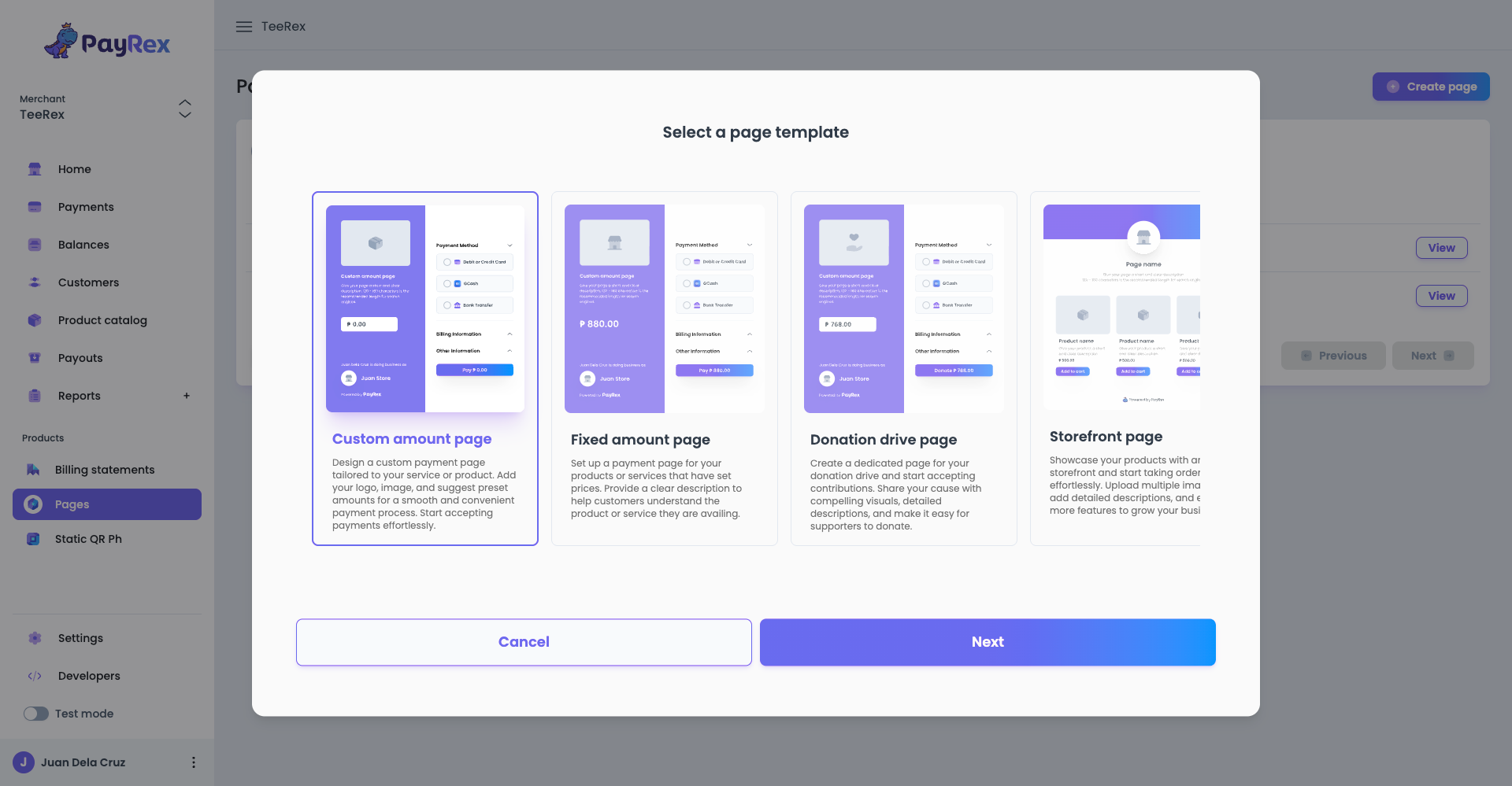 Create page select template