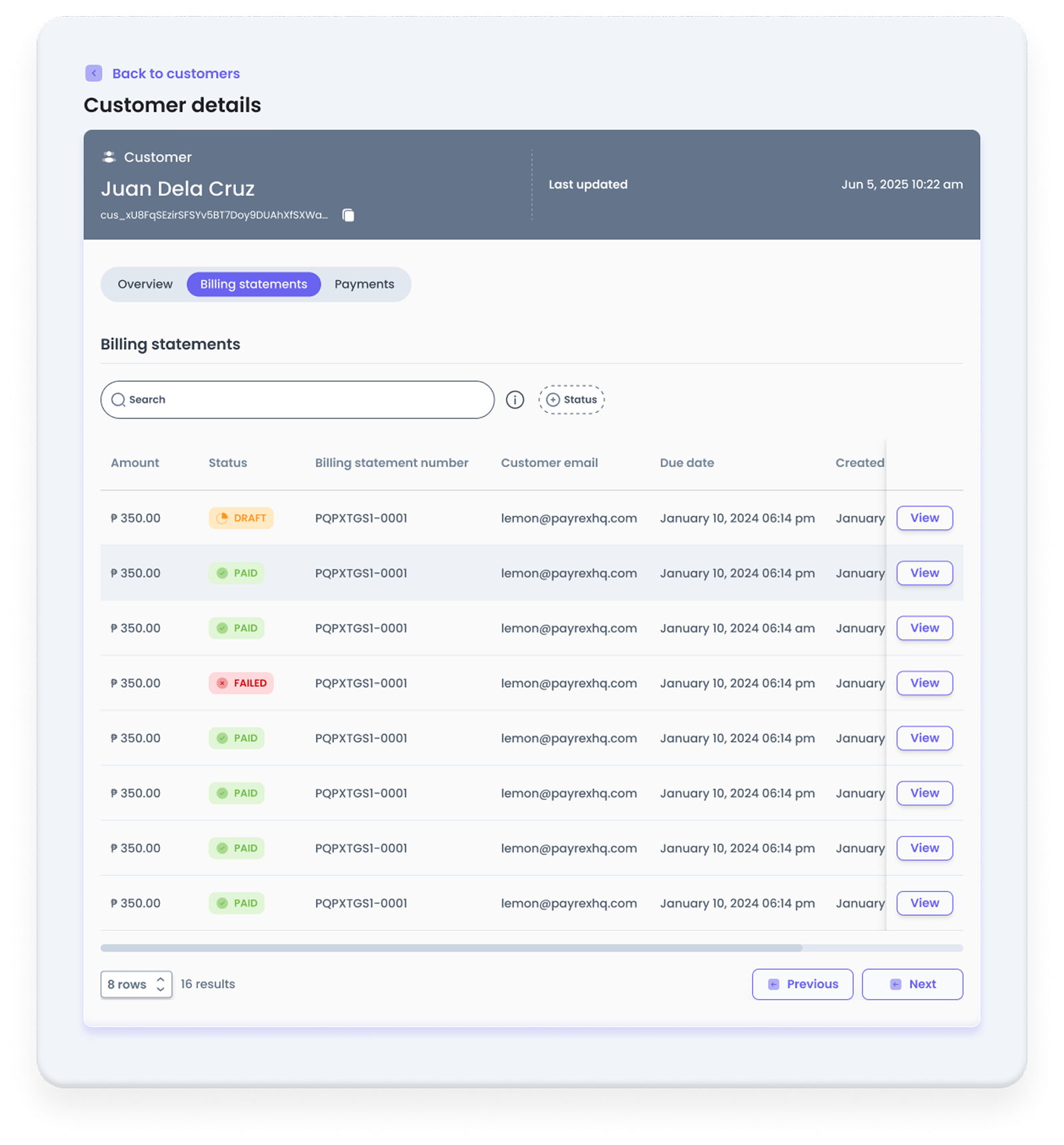 Customer billing statements