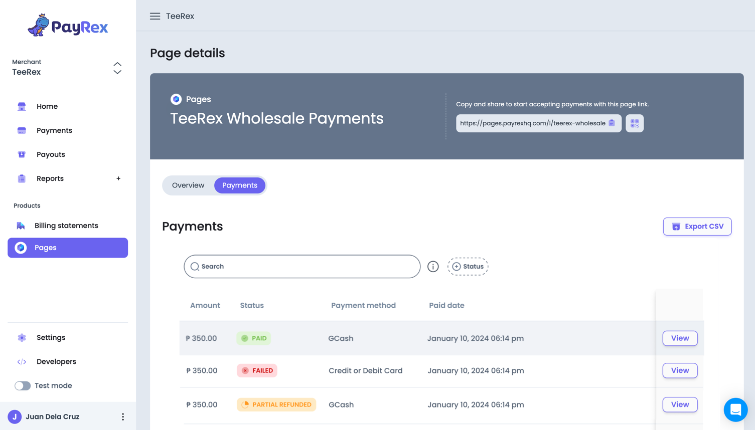 Page payments