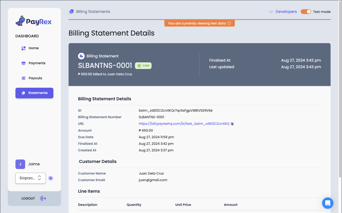 Paid billing statement