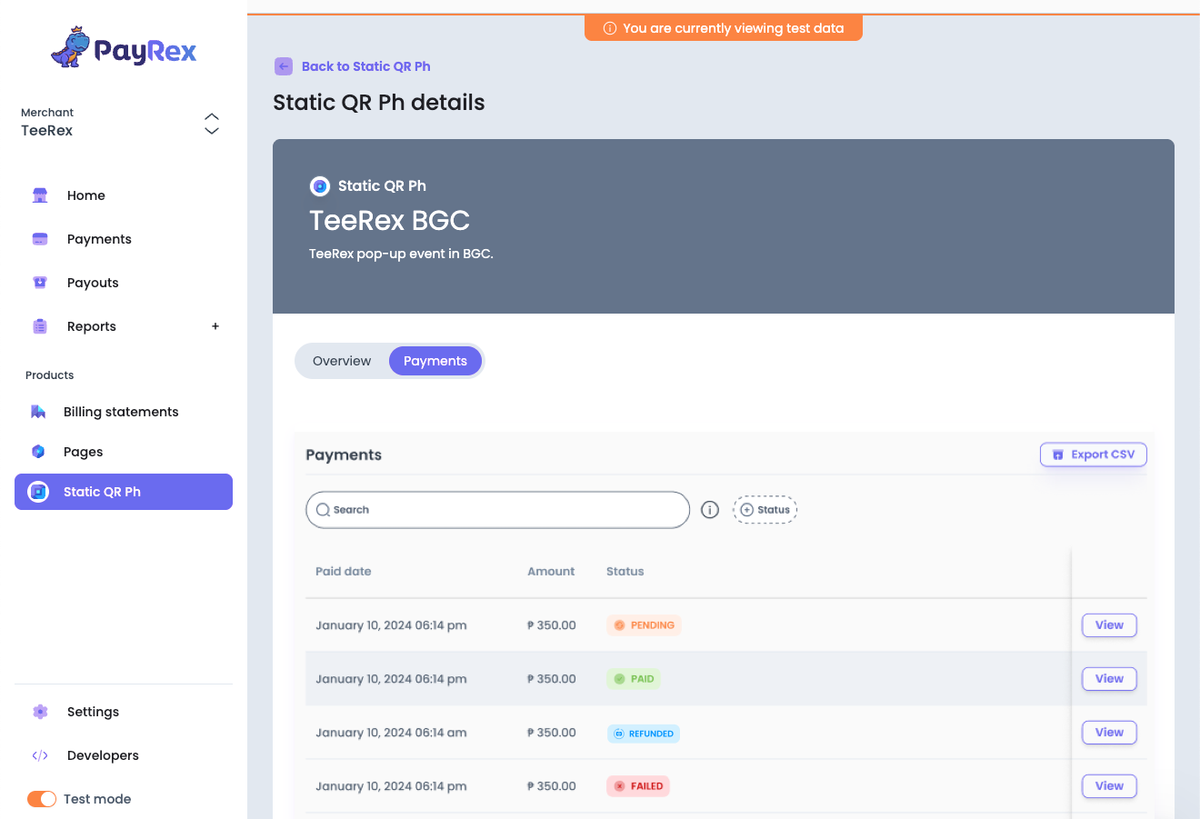QR Ph code - Payments tab
